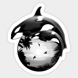 Orcas on Tropical Sunset Sticker